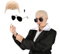 Mr Worldwide - Juego de accesorios para adultos, diseño de piel calva, gafas de sol negras, parche de alma negra, icono de música, celebridades famosas, juego de accesorios de disfraz