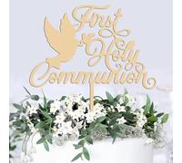 MRAPPY Decoración para tarta de primera comunión - Suministros de decoración de bautismo de madera rústica, decoración para tartas de bautismo Dios bendiga para niños y niñas, accesorios para cabina