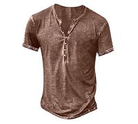 Mrat - Camisas Henley para hombre de algodón, camisetas casuales vintage con desgaste, blusas de verano con botones, camisetas de fiesta, hip, acogedoras, de manga corta, con cuello en V, sueltas
