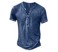 Mrat - Camisas Henley para hombre de algodón, camisetas casuales vintage con desgaste, blusas de verano con botones, camisetas de fiesta, hip, acogedoras, de manga corta, con cuello en V, sueltas