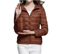 Mrat Chaqueta de plumón para mujer, ligera, acolchada, plegable, de plumas, informal, holgada, acolchada, de color sólido, chaqueta de burbujas, abrigos cálidos para invierno, café, S