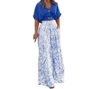Mrat Conjunto de 2 piezas para mujer, para vacaciones, verano, conjunto de camiseta corta y pantalones, trajes vintage con estampado floral, trajes casuales elegantes para fiestas, viajes, bodas, 01