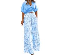 Mrat Conjunto de 2 piezas para mujer, para vacaciones, verano, conjunto de camiseta corta y pantalones, trajes vintage con estampado floral, trajes casuales elegantes para fiestas, viajes, bodas, 01