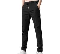 Mrat - Pantalón elástico para hombre, de secado rápido, corte holgado, corte ajustado, corte clásico, pantalón plisado, sin arrugas, cordón de ajuste, bolsillos, cintura elástica, talla grande, Negro