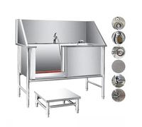 MRBVAOXVD Bañera de Acero Inoxidable Pararros, Bañera para el Cuidado Derros, Fregadero de Ducha para Lavado Derros Y Gatos, Estación de Lavado Pararros, Puerta Izquierda con Taburete Multifuncional (