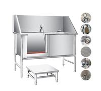 MRBVAOXVD Bañera de Acero Inoxidable Pararros, Bañera para el Cuidado Derros, Fregadero de Ducha para Lavado Derros Y Gatos, Estación de Lavado Pararros Puerta Izquierda con Taburete Multifuncional (1
