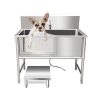 MRBVAOXVD Bañera de Acero Inoxidable Pararros, con Escaleras, Bañera para el Cuidado Derros, Fregadero de Ducha para Lavado Derros Y Gatos, Estación de Lavado Pararros, Puerta Izquierda con Taburete M