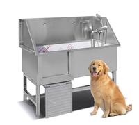 MRBVAOXVD Bañera de Acero Inoxidable Pararros, con Escaleras, Bañera para el Cuidado Derros, Lavabo para Ducha para Gatos Yrros, Estación de Lavado Pararros, Puerta Izquierda con Taburete Multifuncion