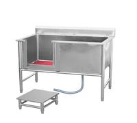 MRBVAOXVD Bañera para Aseo Derros, Bañera Profesional de Acero Inoxidable Pararros, con Escalones, Accesorios para Grifos, Estación de Lavado Pararros, Puerta Izquierda (120 * 70 * 40 cm de Profundida