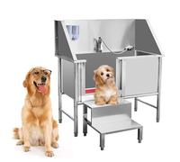 MRBVAOXVD Bañera Pararros, Bañera de Acero Inoxidable Pararros, Fregadero de Ducha para Lavado Derros Y Gatos, Estación de Lavado Pararros, Puerta Izquierda Deslizante con Taburete Multifuncional (120