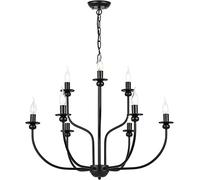 MRBVAOXVD Candelabras, 9-Light Matte Black Granja para el Comedor - Lámpara Colgante Moderna de 2 Niveles, Accesorio de Techo Rústico para la Isla de Cocina Y la Iluminación Del Dormitorio