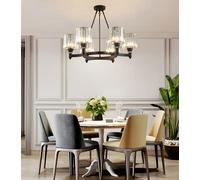 MRBVAOXVD Candelabras, Led Ronda Luz Colgante en Oro | Moderna Lámpara Circular Elegancia Prismática Colgante Luz Tradicional Sala de Estar Lámpara de Techo - 6 Lucesqueño Regalo/Negro/6 Luces