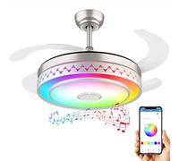 MRBVAOXVD Lustras, Ventilador de Techoigente con Luces Y Altavoz - Ventilador Retráctil Moderno de 42 Pulgadas con 6 Ajustes de Velocidad -O para Dormitorio con Cambio de Color Y Control Remoto/Plata