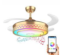 MRBVAOXVD Lustras, Ventilador de Techoigente con Luces Y Altavoz - Ventilador Retráctil Moderno de 42 Pulgadas con 6 Ajustes de Velocidad -O para Dormitorio con Cambio de Color Y Control Remoto/Re