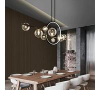 MRBVAOXVD Luz Colgante de Techo de la Isla de la Cocina de la Mitad Del Siglo de 10 Luces de Globos de Vidrio Negros Led Lámpara Colgante Circular de 1 Anillo Lámparas Modernas Lineales, para Comedor