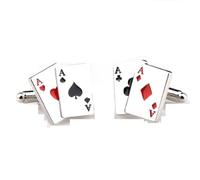 MRCUFF ases 4 Cuatro Juego de Cartas póquer par Gemelos en una Caja de Regalo y paño de Pulido