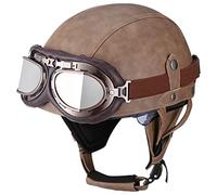 MRDAER Casco de Moto Vintage Casco de Moto de Cuero Retro Casco clásico de Cara Abierta con Gafas para ciclomotor Cruiser Chopper Scooter ATV ECE Aprobado, (56-61cm)