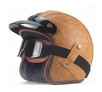 MRDAER Medio Casco de Cuero de PU para Motocicleta, Aprobado por ECE, Casco de Jet Vintage Hecho a Mano con Personalidad, Casco Retro, con Visera y Gafas, S-XXL (55-64CM)