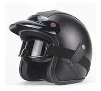 MRDAER Medio Casco de Cuero de PU para Motocicleta, Aprobado por ECE, Casco de Jet Vintage Hecho a Mano con Personalidad, Casco Retro, con Visera y Gafas, S-XXL (55-64CM)