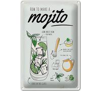 mrdeco Cartel de metal 20 x 30 cm curvado Mojito Cocktail Recipewhite ron decorativo cartel de chapa