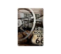 mrdeco Cartel de metal 20 x 30 cm curvado para el volante del coche, la ruta US 66, decoración de chapa
