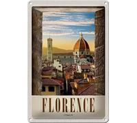 mrdeco Placa de metal curvada, 20 x 30 cm, diseño de Florencia, centro histórico, iglesia, arquitectura, placa de metal