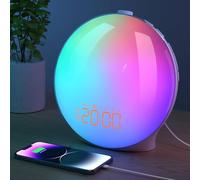 MRDEER Despertador de Luz, Despertador de Amanecer, Wake Up Light Simulación de Atardecer y Amanecer con 7 Sonidos Naturaleza, 2 Alarmas Función Snooze, 18 Luces Colores 20 Brillo, Radio FM