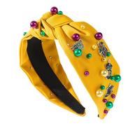 mrdi gras Headband - Wide Carnival Knot Hairband, Rhinestone Jeweled