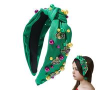 mrdi gras Headband - Wide Carnival Knot Hairband, Rhinestone Jeweled