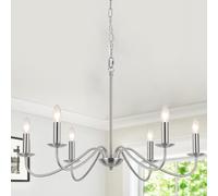 MRHYSWD Lampara Araña Techo Plateado, 6 Luces Lámparas De Araña Vintage Lampara Colgante Industrial Lámpara De Techo Colgante Para Salon Dormitorio Cocina Pasillo Con Casquillo E14, Sin Bombillas