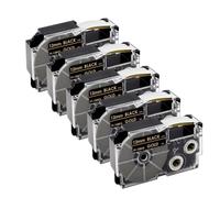 MRHZKE 2/5pcs XR12WE XR9WE Negro en Cinta Blanca Funciona con XR-12WE XR-9WE XR-12YW XR-12X 9/12 mm Etiqueta Compatible para KL-60 Label Maker(5PK Gold on Black)