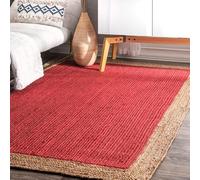 Mrida Weave Alfombra cuadrada de yute rojo de 9 pies, tejida a mano, respetuosa con el medio ambiente, duradera y apta para mascotas, para sala de estar, comedor o dormitorio