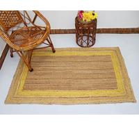 Mrida Weave Alfombra de yute ecológica hecha a mano con marco amarillo de doble tono, alfombra rústica tejida a mano para el hogar, oficina, comedor, entradas, 91 cm x 366 cm