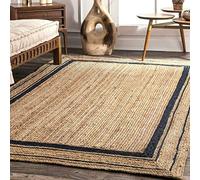Mrida Weave Alfombra de yute ecológica hecha a mano con marco negro de doble tono, alfombra rústica tejida a mano para el hogar, oficina, comedor, entradas, 7 x 12 pies (213 cm x 366 cm)