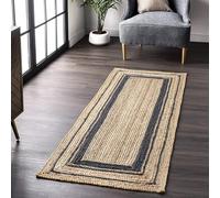 Mrida Weave Alfombra de yute ecológica hecha a mano con marco negro de doble tono, alfombra rústica tejida a mano para el hogar, oficina, comedor, entradas, 2 x 12 pies (61 cm x 366 cm)