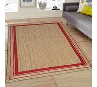 Mrida Weave Alfombra de yute ecológica hecha a mano con marco rojo de doble tono, alfombra rústica tejida a mano para el hogar, oficina, comedor, entradas, 79 cm x 366 cm