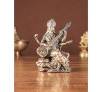 Mridaya Estatua de Saraswati de latón de alta calidad, escultura intrincadamente elaborada de 12 cm para nuevos comienzos, riqueza, prosperidad, conocimiento, sabiduría, regalo de Diwali Puja, regalo