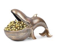 MRiiVE Estatua de Ballena, Estatuilla de Ballena de Resina, Divertido de Caramelo, Cuenco para Llaves para Mesa de Entrada, Mesa de Escultura de Boca Grande de Bronce