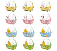Mritrit 12 Manualidades de Pascua, Cestas de Pascua Pequeñas de Papel con Asa para Rellenar y Manualidades para Huevos y Conejos (4 Colores)