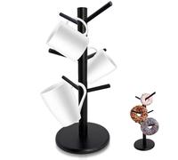 Mritrit Madera Soporte Tazas Vertical, Soporte para Colgar Tazas de Cafe con 6 Ganchos, Árbol Organizador de Tazas con Base Engrosada para Hogar Cocina, Oficina Coffee Corner, Cafetería (Negro)