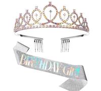 Mrkeung Cumpleaños Corona Tiara para Mujeres Joyería Princesa Reina Banda Rey Banda Accesorios Fiesta Nupcial-502, Talla única, Cristal, Cristal
