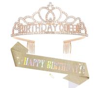 Mrkeung Tiara de corona de cumpleaños para mujer, joyería de princesa, reina, banda de rey, diadema para boda, fiesta, accesorios 247, Talla única, Cristal, Cristal