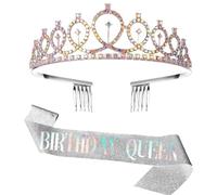 Mrkeung Tiara de corona de cumpleaños para mujer, joyería de princesa, reina, banda de rey, diadema para boda, fiesta, accesorios 495, One Size, Cristal, Cristal