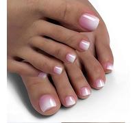 Mrltau 24 PCS Uñas Postizas para Pies, Uñas de Cobertura Completa con Brillo, Uñas para los Dedos de los Pies, Uñas para Pegar, Juego de Tips para Uñas, Uñas Postizas French para Pies