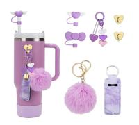 Mrltau 7 piezas Stanley Cup Accesorios, Pajitas Cubiertas Accesorios, Stanley Cup Pajita Cubierta, Colgante Corazón, para Stanley Cup Quencher 40oz y 30oz Vaso