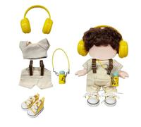 Mrltau Conjunto de Ropa Casual Dulce para Muñecas de 15/17 cm de Vinilo y Peluche, Juego de 5 Piezas con Overol, Camiseta Rayada, Zapatillas, Auriculares y Accesorios de Colgante