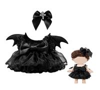 Mrltau Gothic Lolita Disfraz de Halloween para muñeca de Vinilo de 15/17 cm, Conjunto de Ropa con Falda de Encaje con Volantes Negros, alas de murciélago y Pinza de Pelo con Lazos Cruzados
