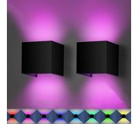 MRLZLT LED Aplique Pared Interior/Exterior Impermeable IP65 Jardín Luz APP Control Regulable Lámpara Pared Exteriores Arriba/Abajo Iluminación Color RGB+3000K Luz Ambiental Aluminio Negro 9W (2 Pack)