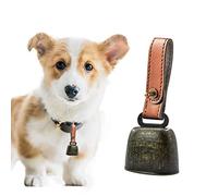 MrMrKura Campana antirrobo con correa de botón de cuero sintético, campana de vaca de cuero de artesanía en cuero, cobre colgante de metal para perros y gatos collar