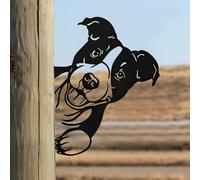 MrMrKura Decoración de granja de perro espiando de metal, escultura de jardín, decoración de valla al aire libre, adornos de decoración de pared de animales, obras de arte, granja, patio trasero,